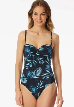 Badeanzug mit Schale Jersey recycelt Palmen multicolor - Aqua