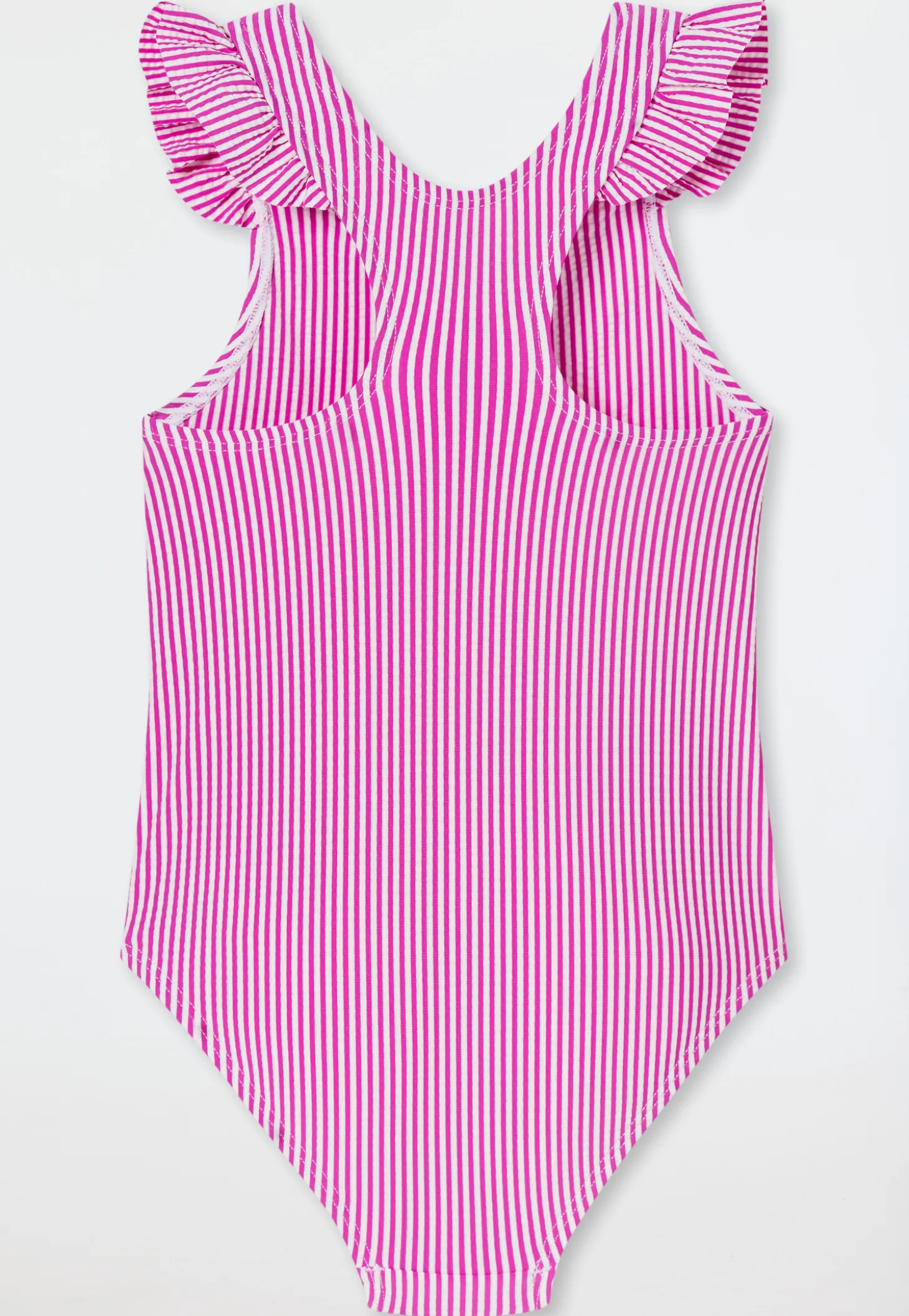 Badeanzug Seersucker Streifen Rüschen fuchsia - Aqua