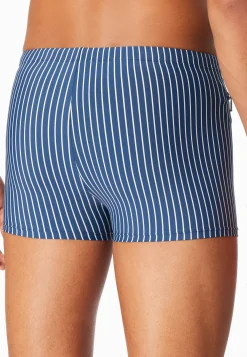 Badehose mit Bein Reißverschlusstasche blau gestreift - Aqua