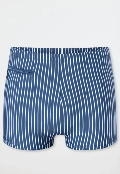 Badehose mit Bein Reißverschlusstasche blau gestreift - Aqua