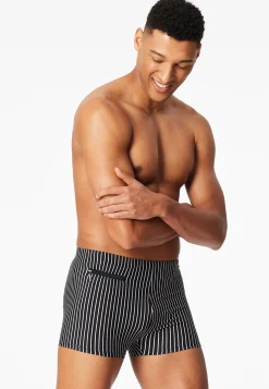 Badehose mit Bein Reißverschlusstasche schwarz gestreift - Aqua