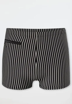 Badehose mit Bein Reißverschlusstasche schwarz gestreift - Aqua
