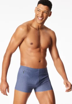 Badehose mit Reißverschlusstasche navy gemustert - Aqua