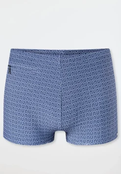 Badehose mit Reißverschlusstasche navy gemustert - Aqua