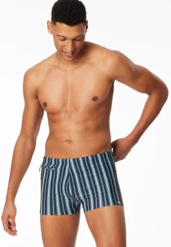 Badehose mit Reißverschlusstasche Streifen lime - Aqua