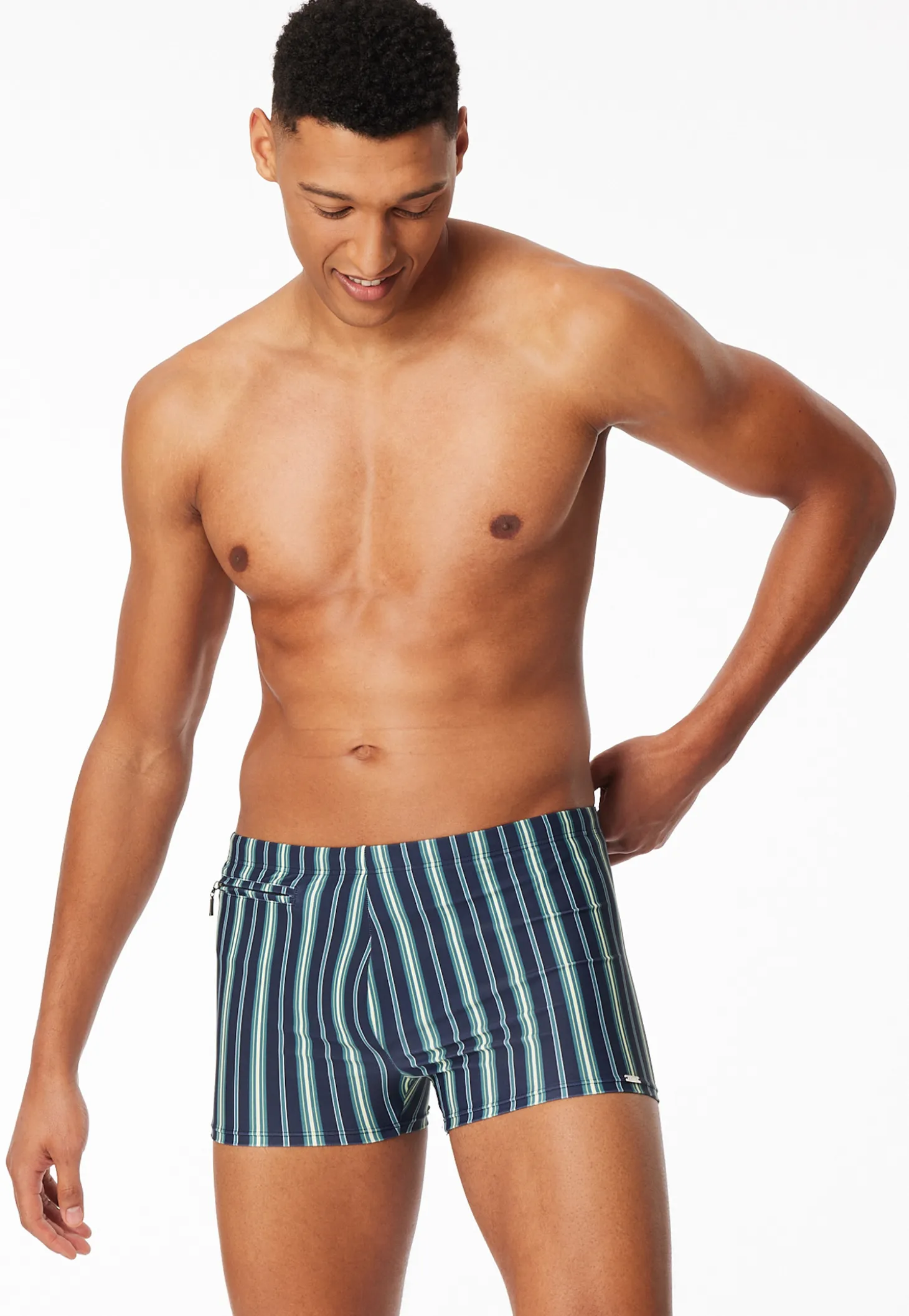 Badehose mit Reißverschlusstasche Streifen lime - Aqua