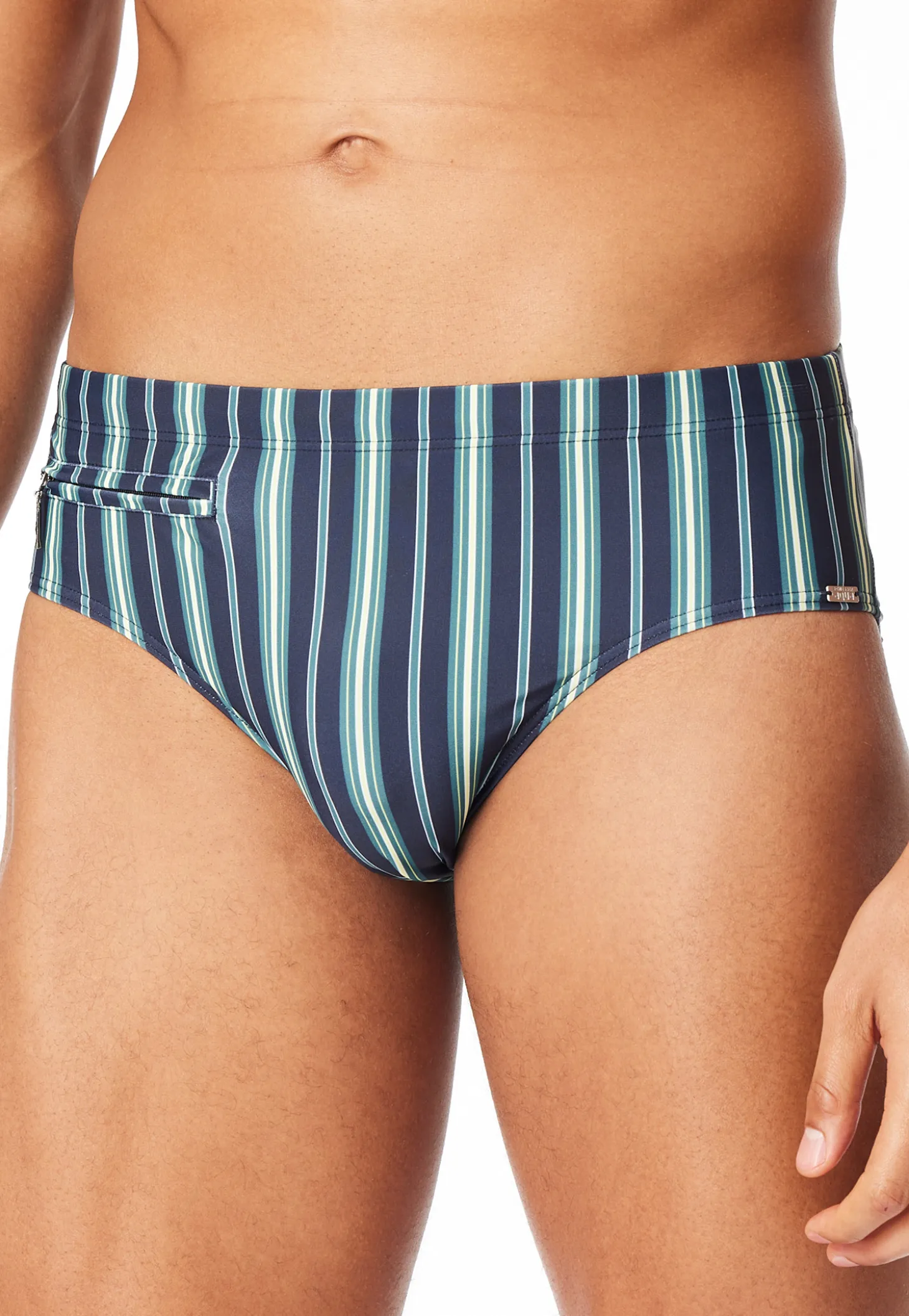 Badehose mit Reißverschlusstasche Streifen lime - Aqua