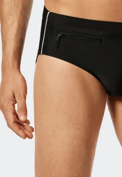 Badehose mit Reißverschluss-Tasche Wirkware feiner Streifen schwarz - Nautical Casual
