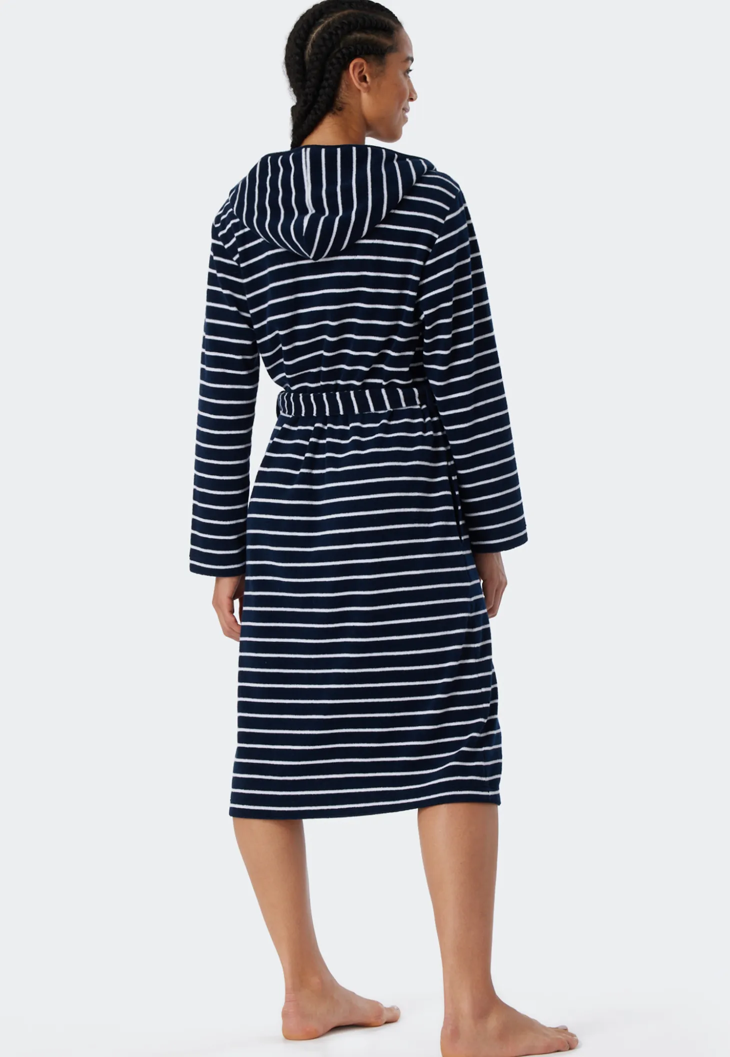 Bademantel Leichtfrottee navy gestreift - Feather Terry