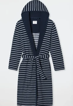 Bademantel Leichtfrottee navy gestreift - Feather Terry