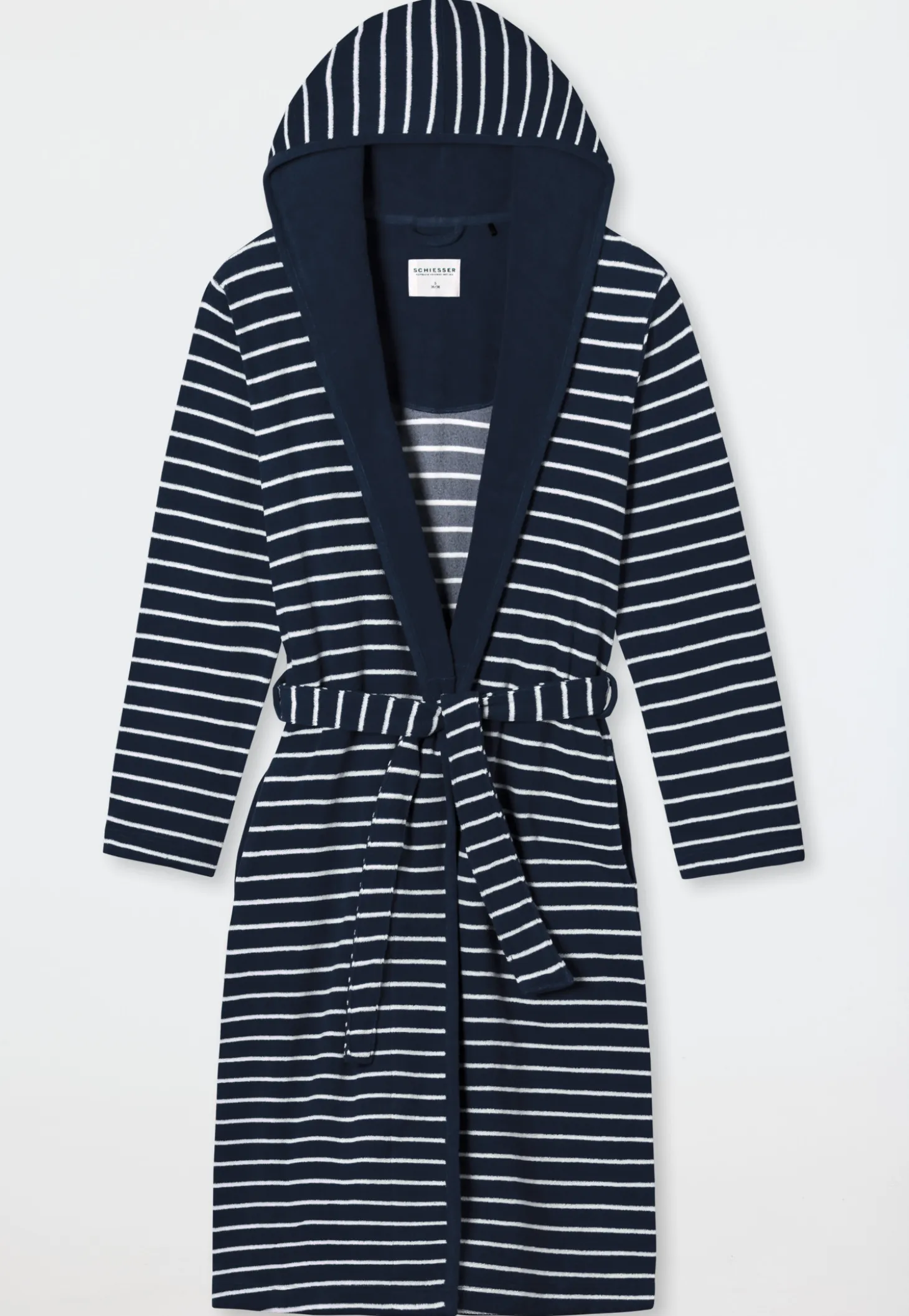 Bademantel Leichtfrottee navy gestreift - Feather Terry