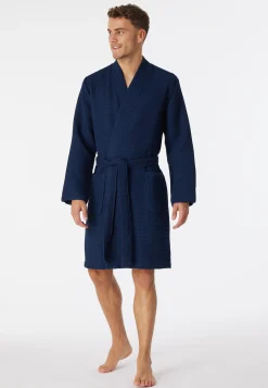 Bademantel Waffelpiqué dunkelblau - Essentials