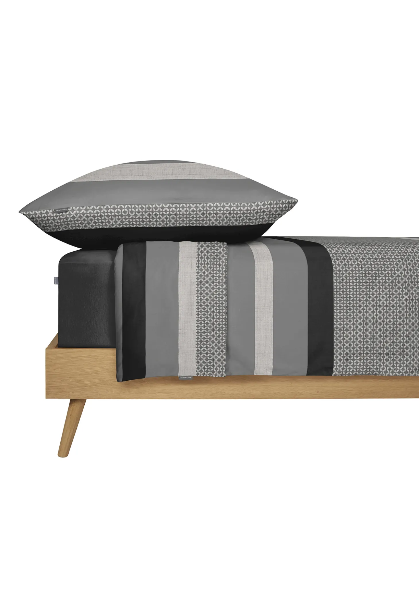 Bettwäsche 2-teilig Satin Streifen grau - SCHIESSER Home