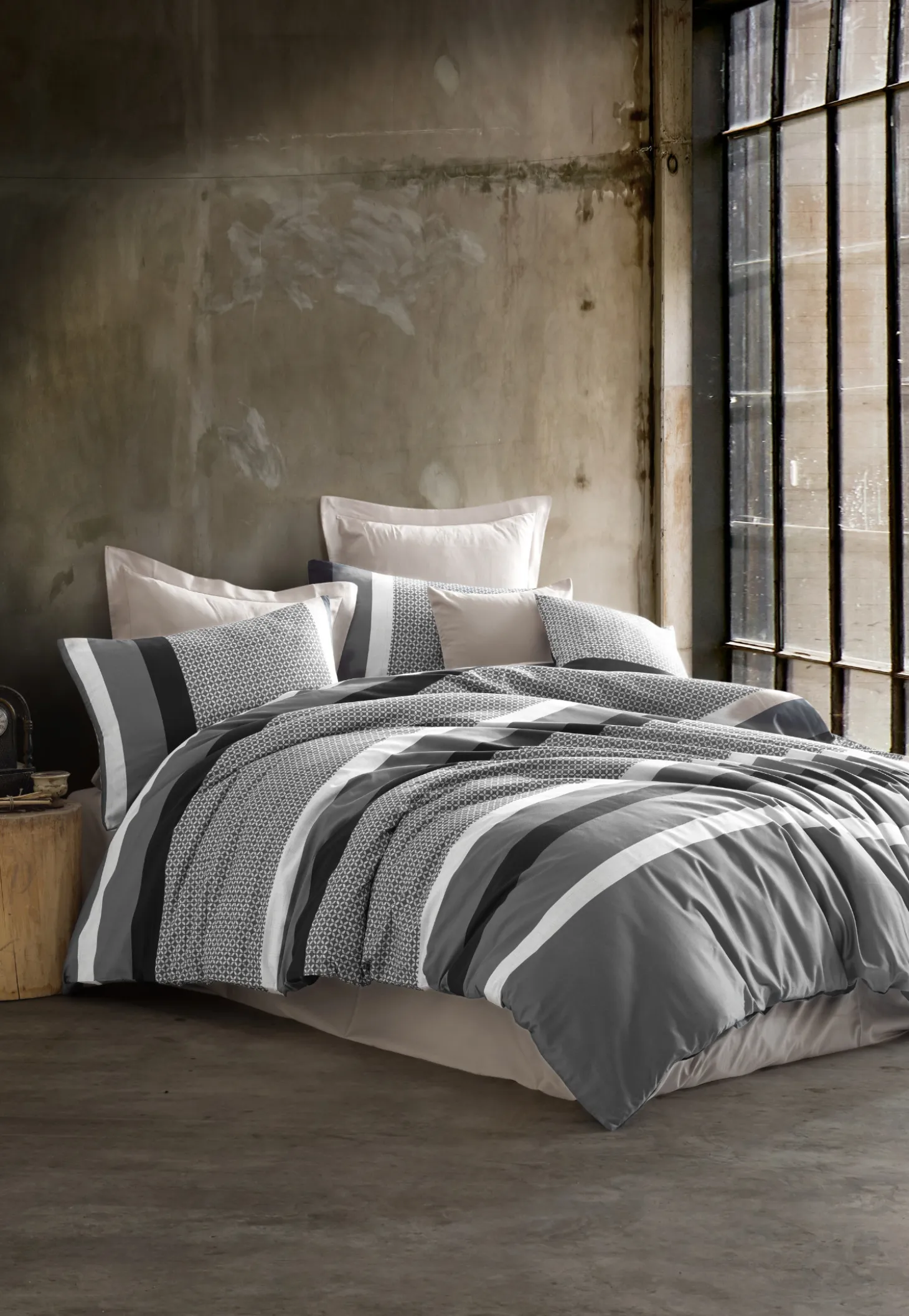 Bettwäsche 2-teilig Satin Streifen grau - SCHIESSER Home