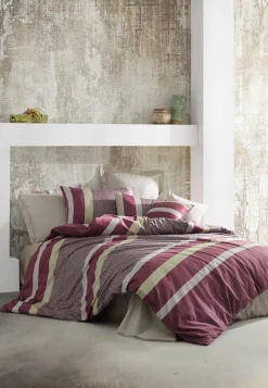 Bettwäsche 2-teilig Satin Streifen bordeaux - SCHIESSER Home
