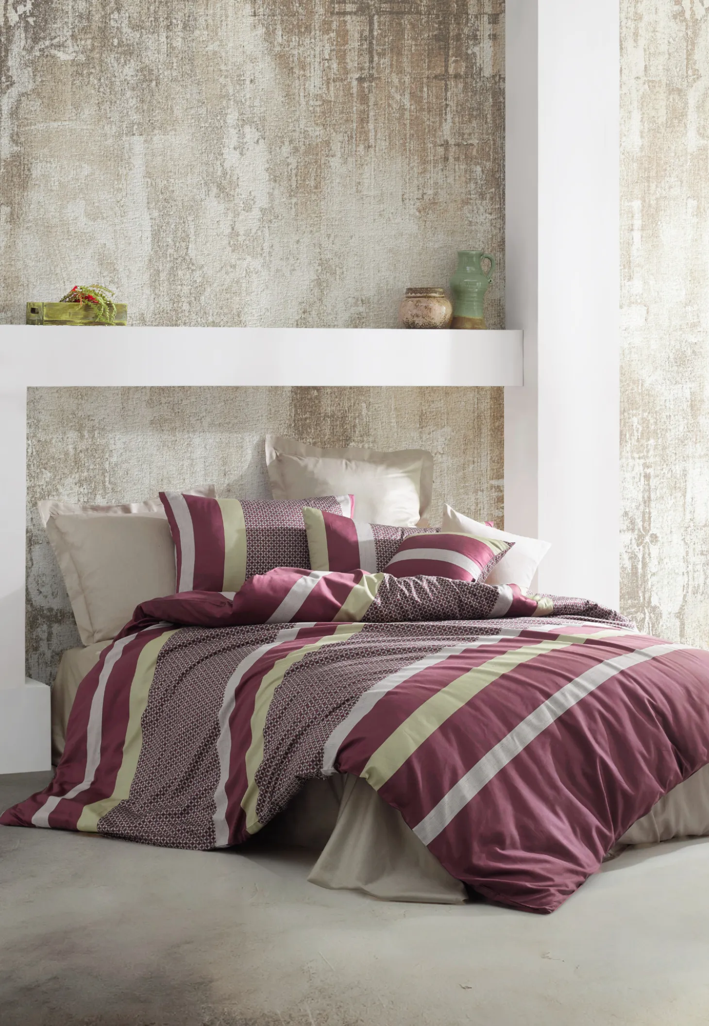 Bettwäsche 2-teilig Satin Streifen bordeaux - SCHIESSER Home