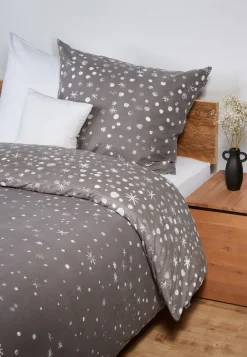 Bettwäsche 2-teilig Sterne anthrazit gemustert - Feinbiber