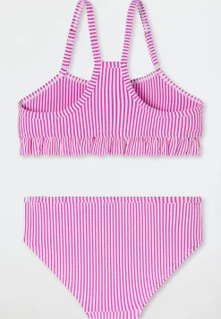 Bikini Set Seersucker Streifen Rüschen fuchsia - Aqua