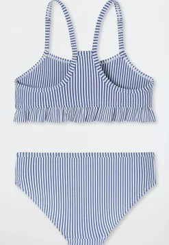 Bikini Set Seersucker Streifen Rüschen dunkelblau - Aqua