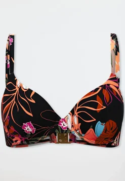 Bikini-Top mit Schale Blumen multicolor - Aqua