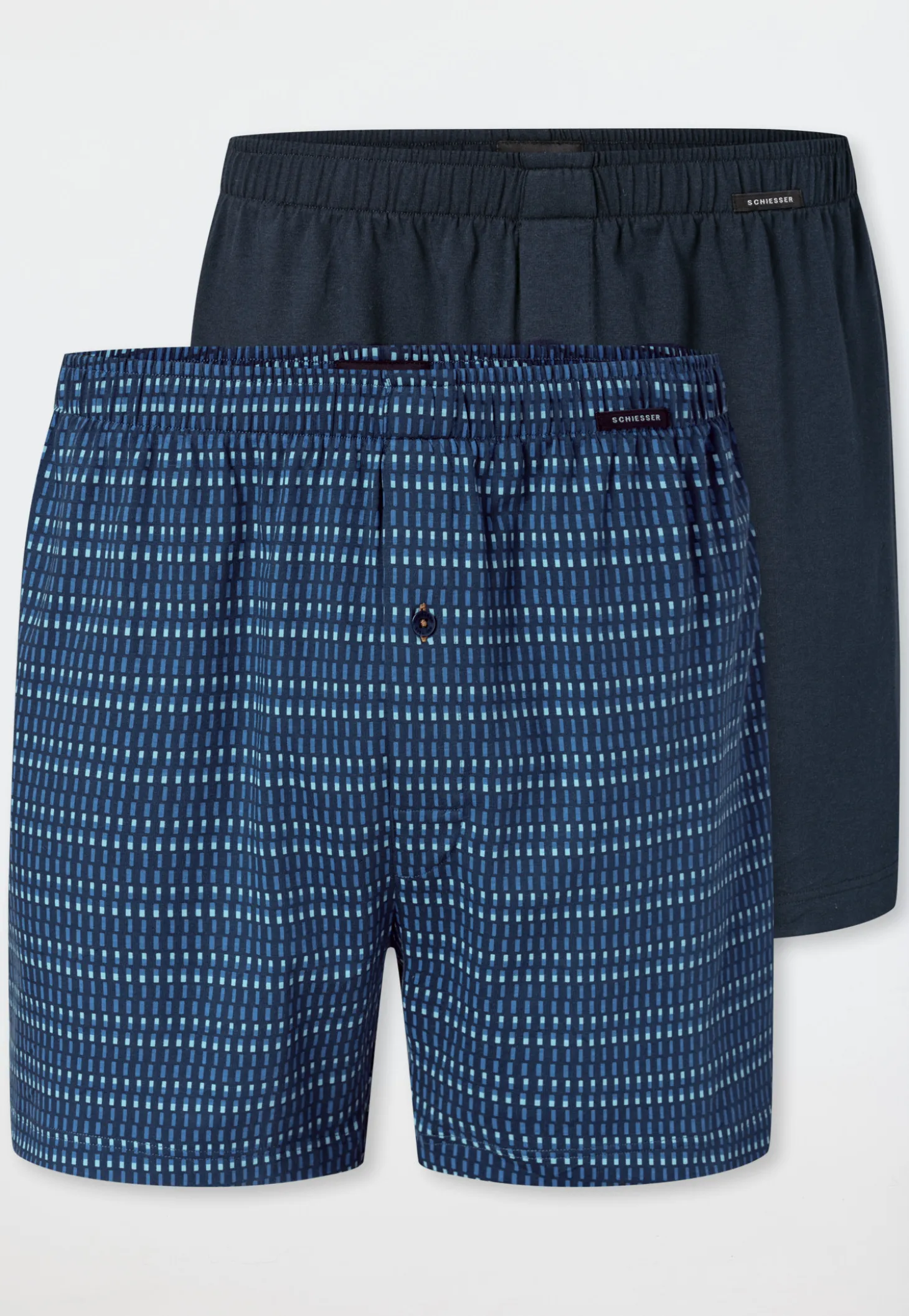 Boxershorts 2er-Pack Jersey uni/ gemustert blau - Boxershorts Multipacks