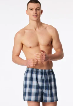Boxershorts 2er-Pack Webware blau gemustert - Boxershorts Multipack