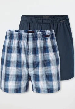 Boxershorts 2er-Pack Webware blau gemustert - Boxershorts Multipack