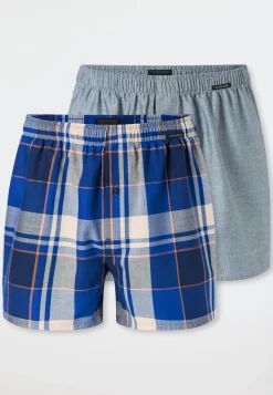 Boxershorts 2er-Pack Webware blau gemustert - Boxershorts Multipack