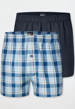 Boxershorts 2er-Pack Webware kariert gemustert blau - Boxershorts Multipacks