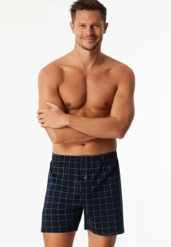 Boxershorts Feininterlock kariert nachtblau- Fine Interlock