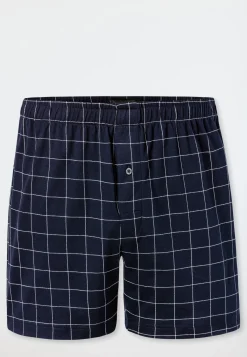 Boxershorts Feininterlock kariert nachtblau- Fine Interlock
