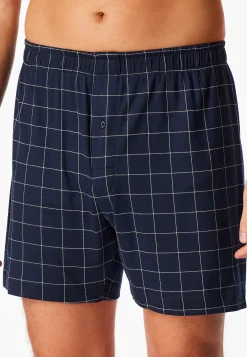 Boxershorts Feininterlock kariert nachtblau- Fine Interlock