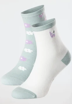Damensocken 2er-Pack Blumen grün/ creme - Fashion