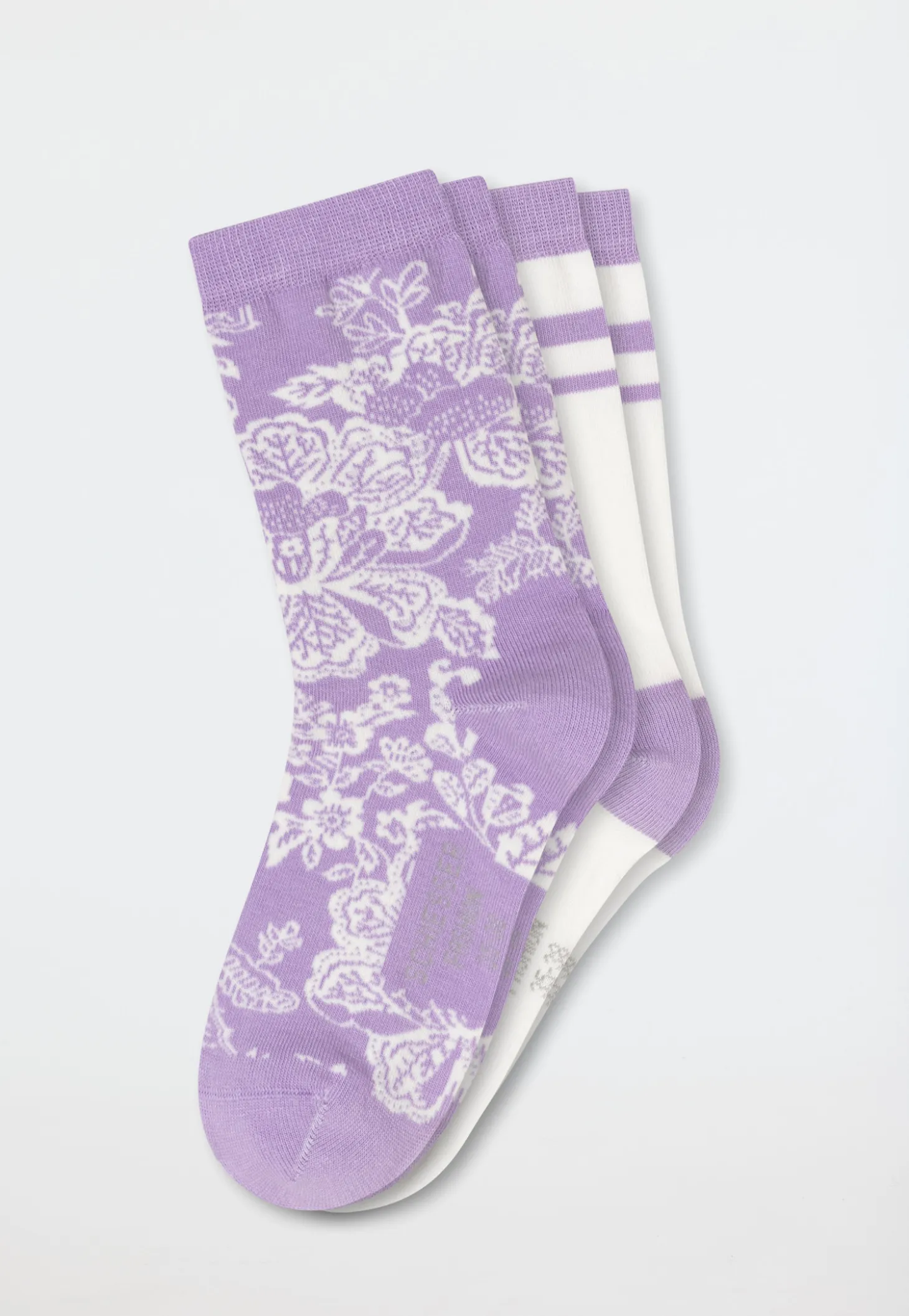 Damensocken 2er-Pack Blumen Ringell lila/ creme - Fashion
