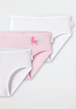 Hüftslips 3er-Pack Feinripp weiß/rosa mit Pony