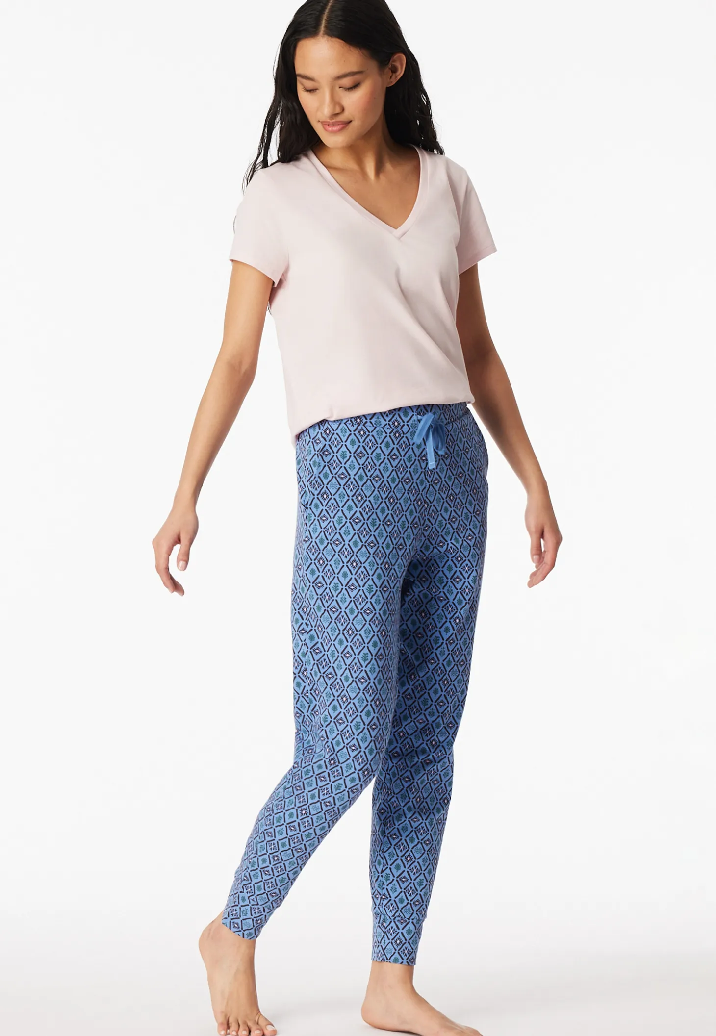 Hose lang Bündchen aqua gemustert - Mix+Relax