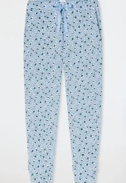 Hose lang Bündchen Blumen Leoparden hellblau - Mix+Relax