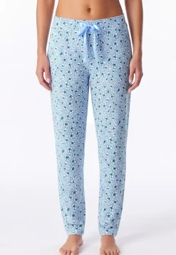 Hose lang Bündchen Blumen Leoparden hellblau - Mix+Relax