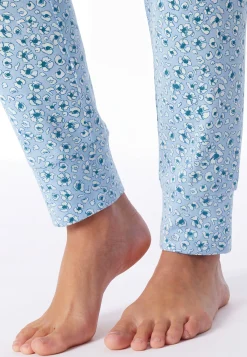 Hose lang Bündchen Blumen Leoparden hellblau - Mix+Relax
