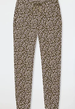 Hose lang Bündchen Blumen Leoparden oliv - Mix+Relax