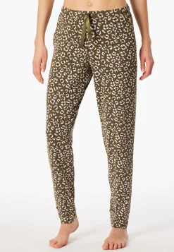 Hose lang Bündchen Blumen Leoparden oliv - Mix+Relax