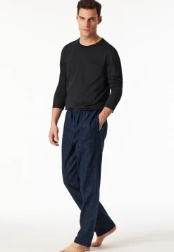 Hose lang Flanell Paisley nachtblau - Mix+Relax