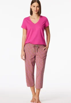 Hose 3/4-lang fuchsia gemustert - Mix+Relax