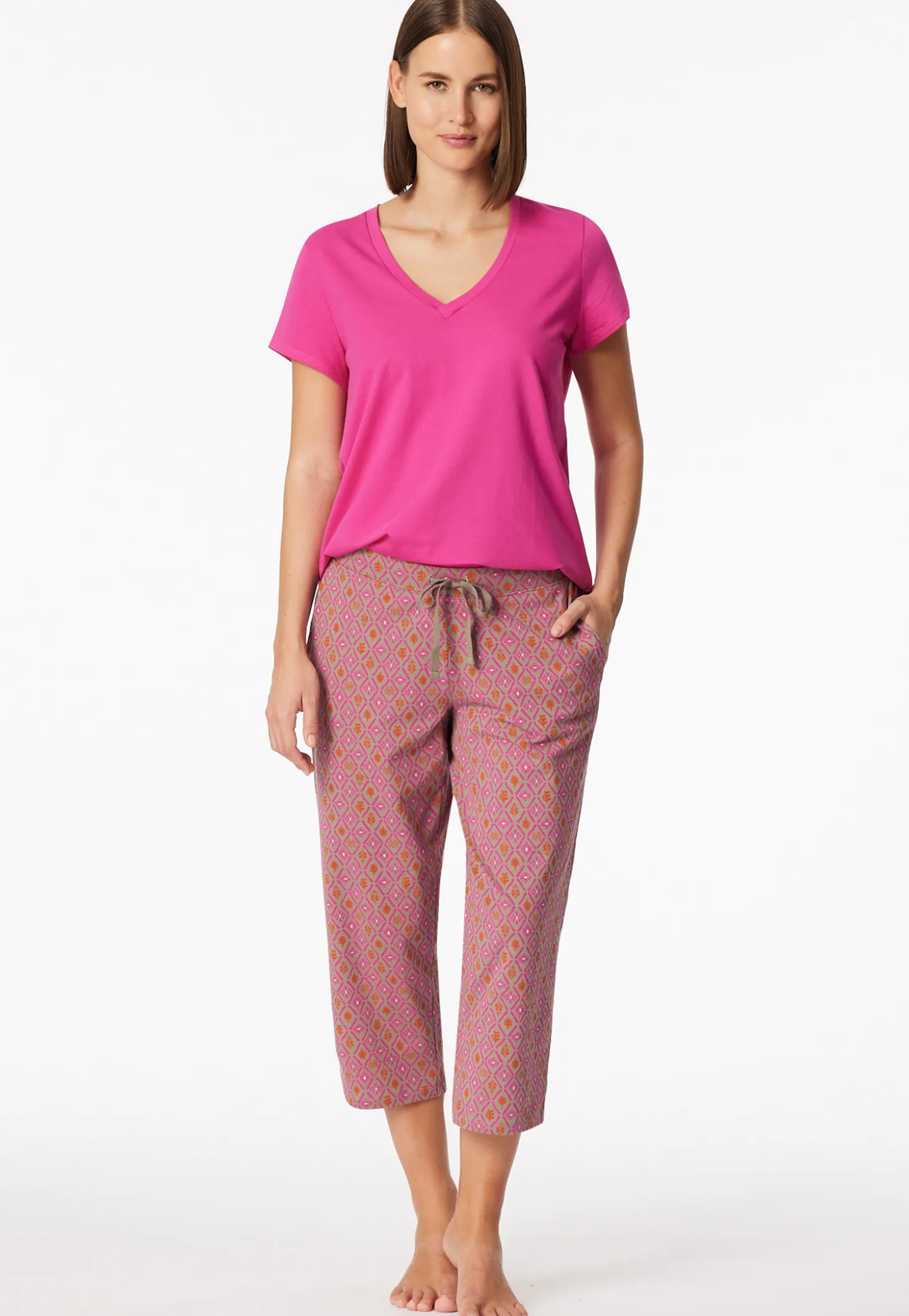 Hose 3/4-lang fuchsia gemustert - Mix+Relax