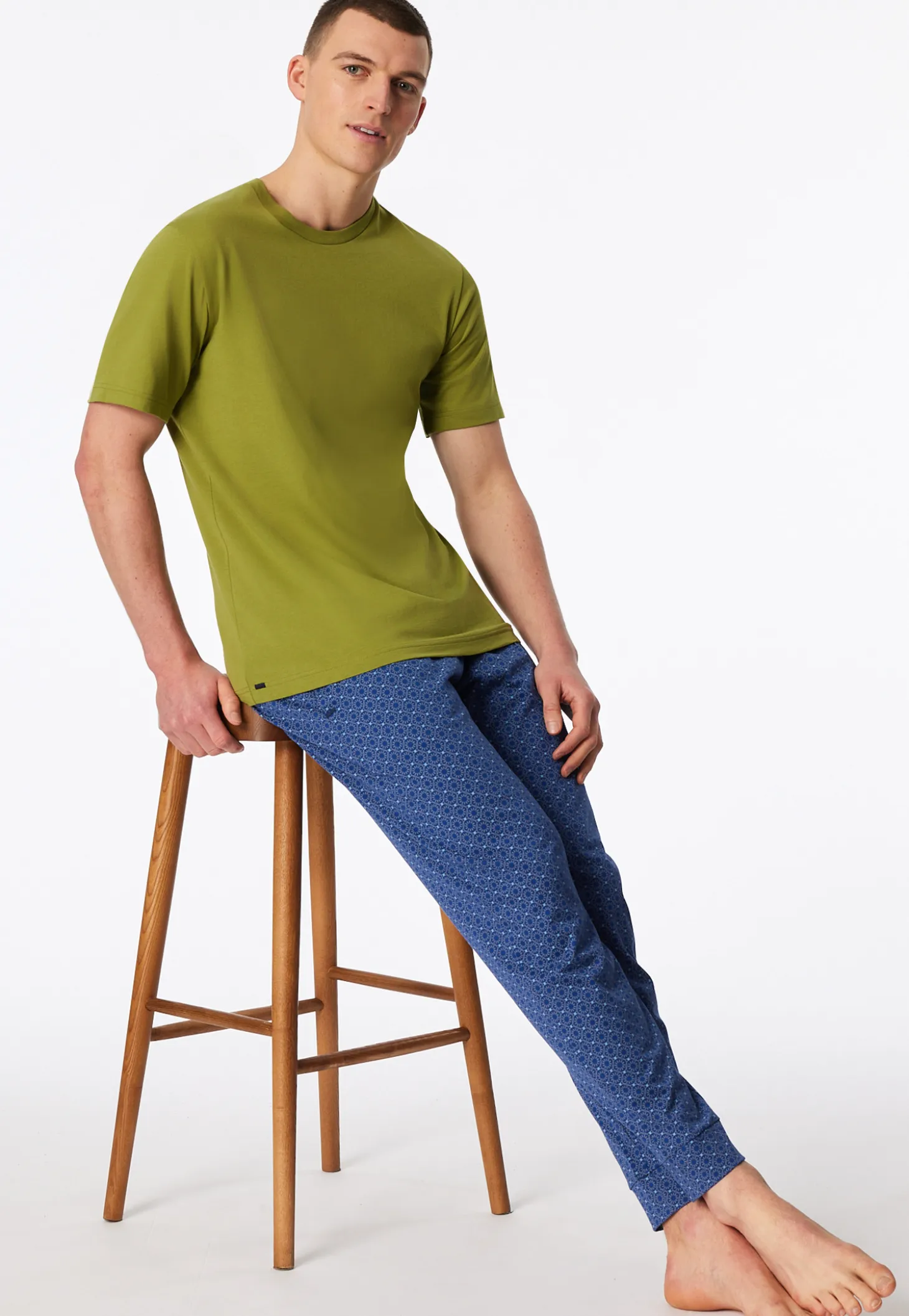 Hose lang Jersey Bündchen blaugrau gemustert - Mix+Relax