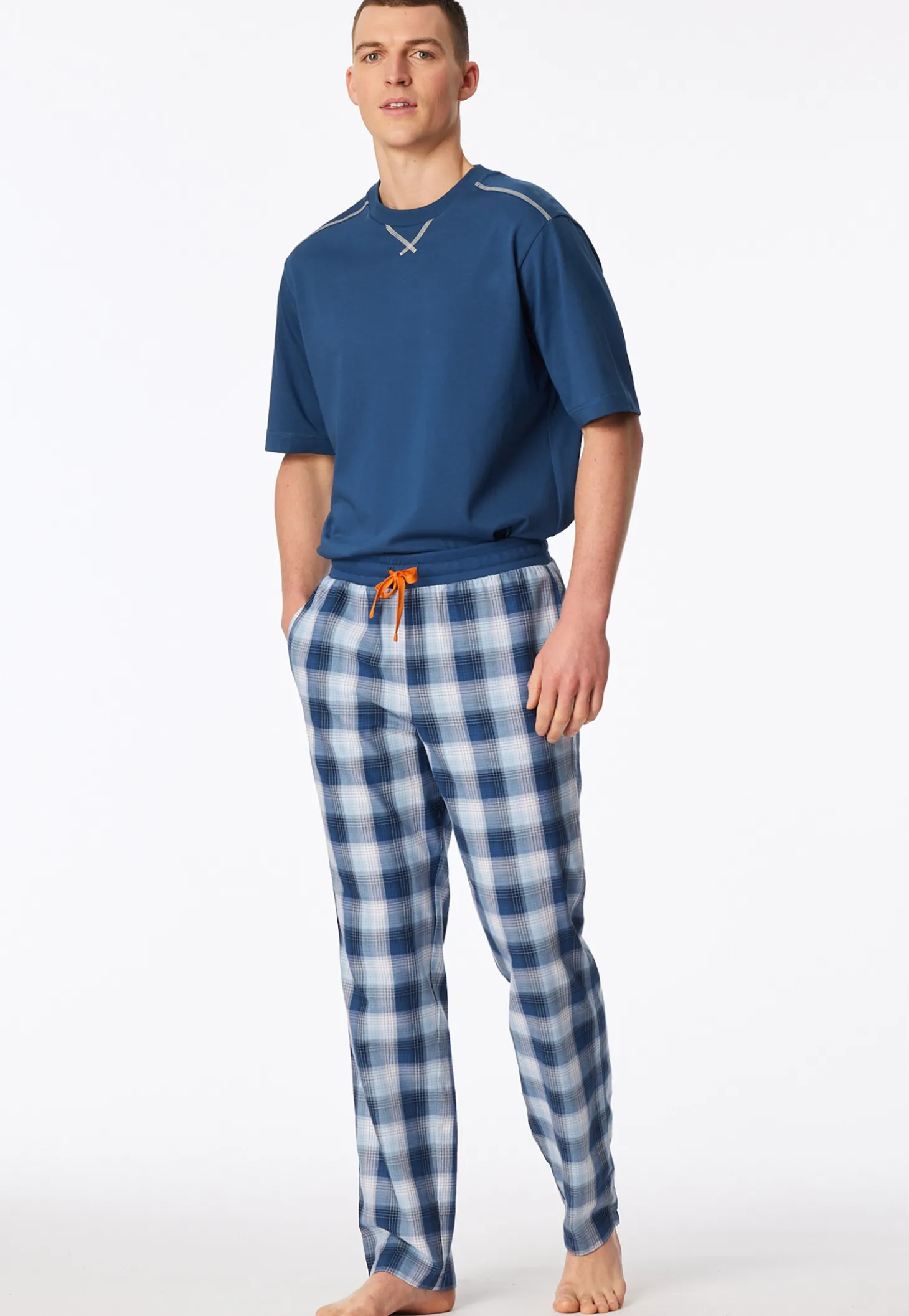 Hose lang Webware pacific blue kariert - Mix+Relax