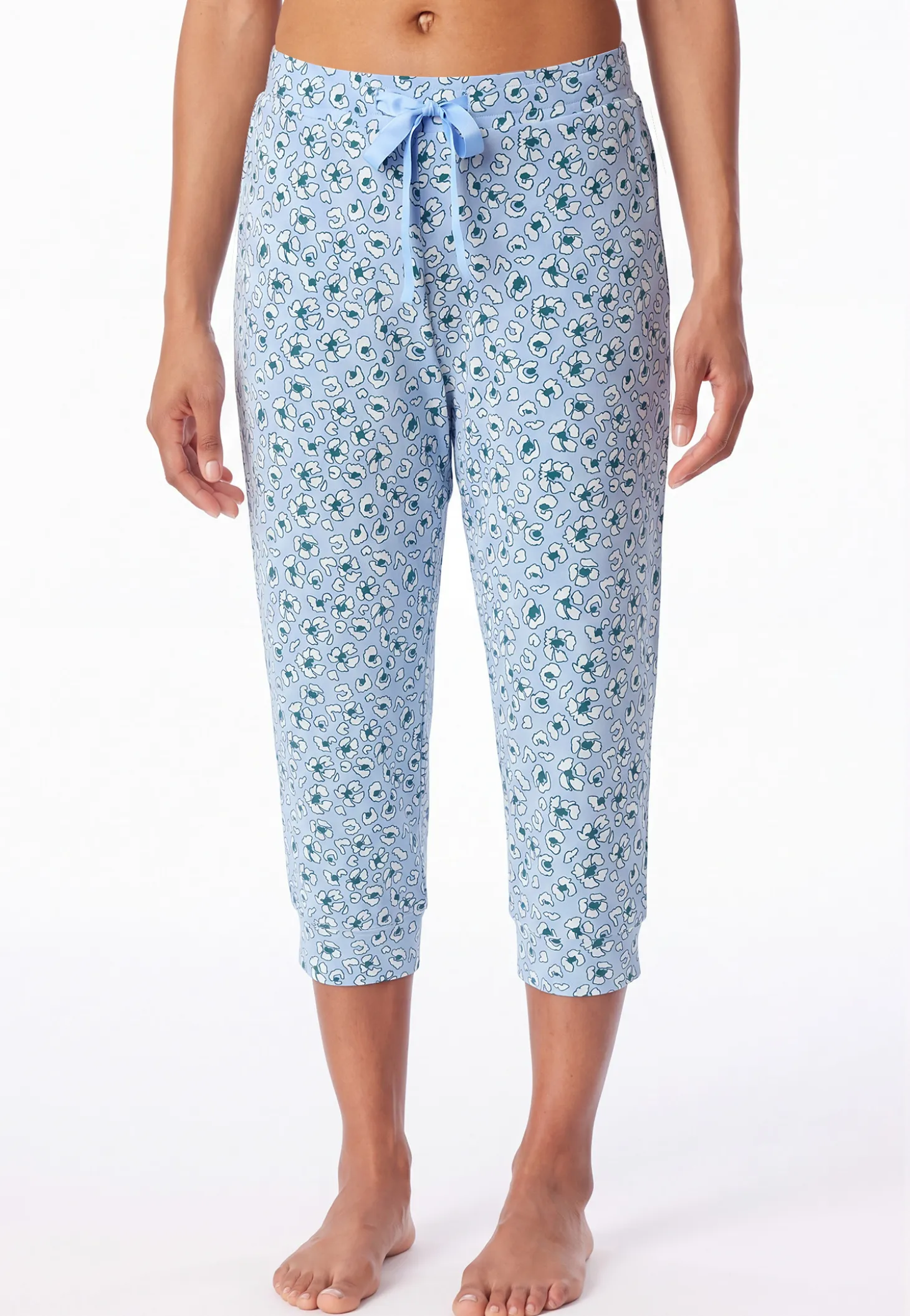 Loungehose 3/4-lang Blumen Leoparden hellblau - Mix+Relax