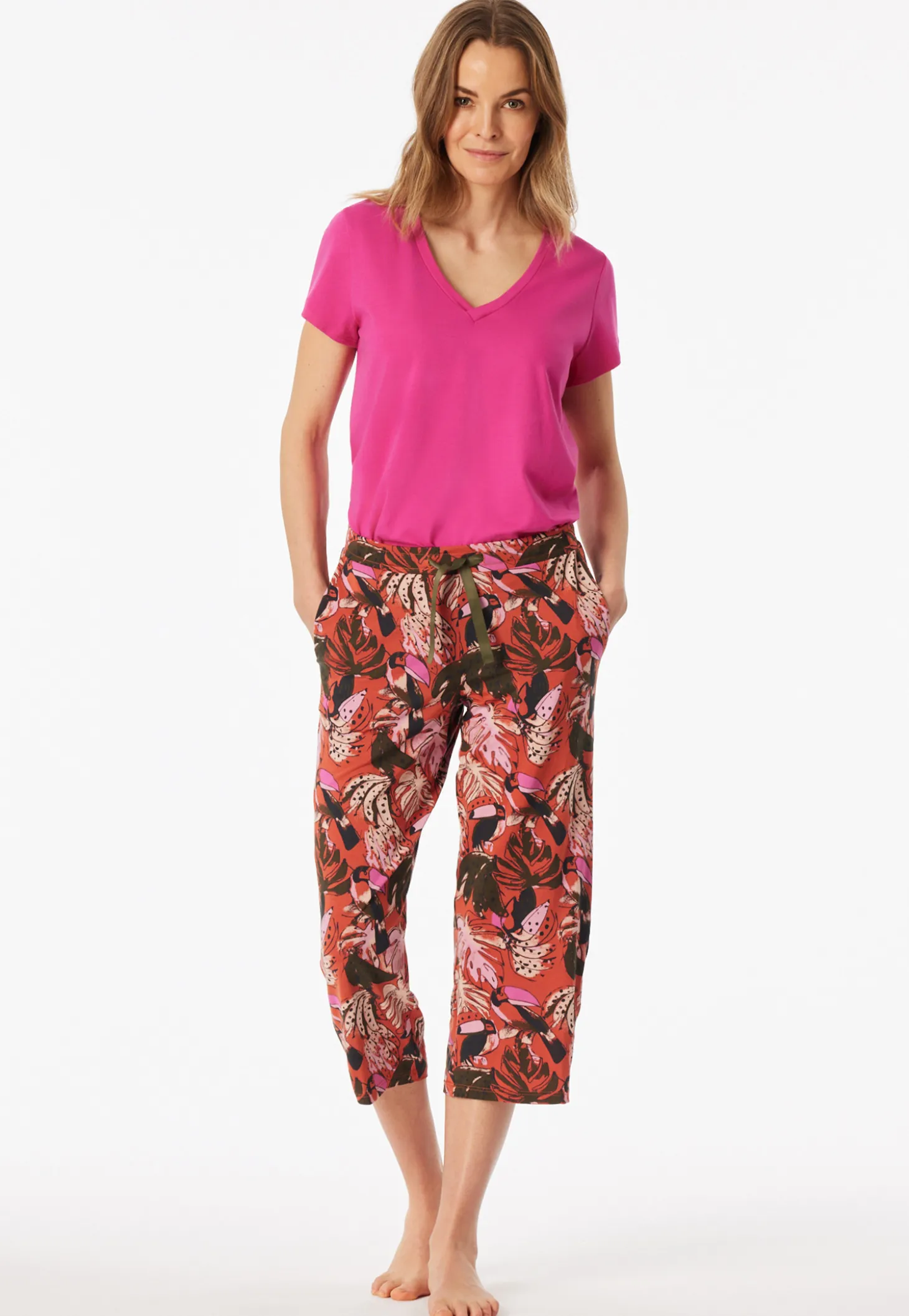 Loungehose 3/4-lang terracotta gemustert - Mix+Relax