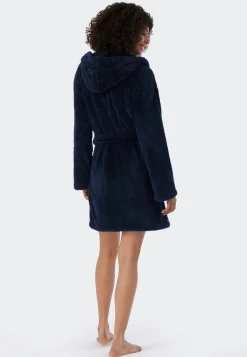 Morgenmantel Teddy-Fleece Comfort-Fit dunkelblau - Essentials