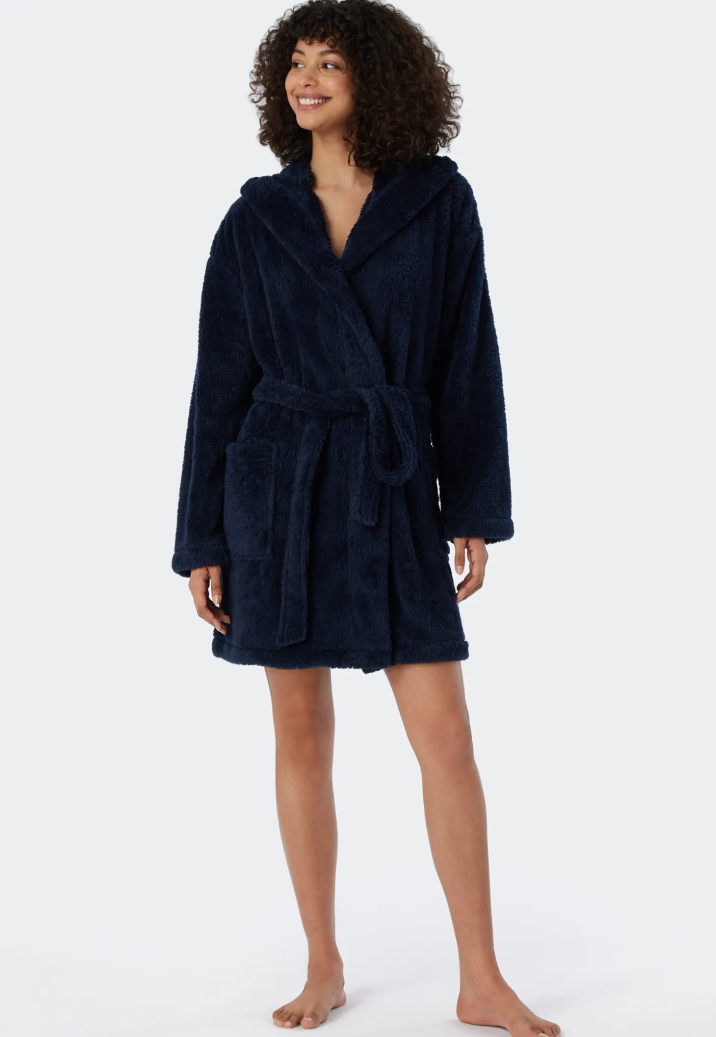 Morgenmantel Teddy-Fleece Comfort-Fit dunkelblau - Essentials